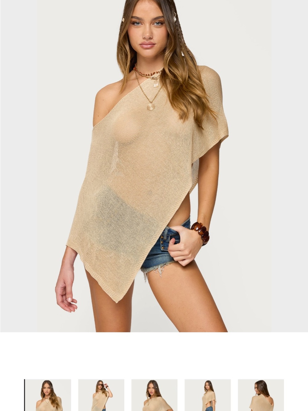 Edikted Azalia Asymmetric Knit Poncho - Beige